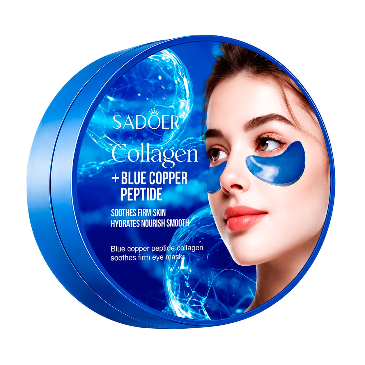 Гідрогелеві патчі для шкіри навколо очей Sadoer Collagen + Blue Cooper Peptide Soothes Firm Eye Mask з колагеном та блакитним мідним пептидом, 60 шт